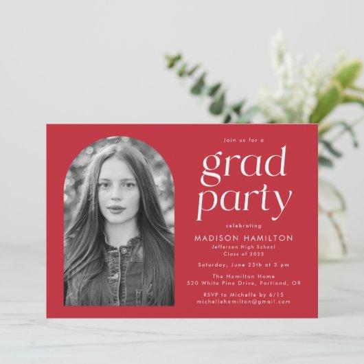 Red | Modern Minimalist Photo Graduation Party Invitation