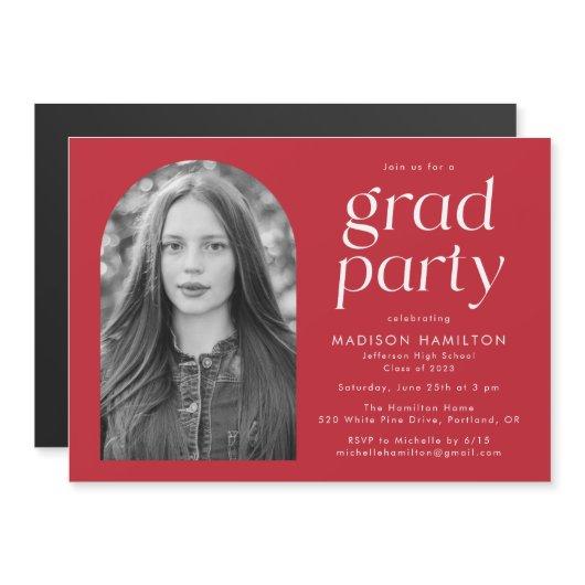 Red Modern Minimalist Photo Graduation Party Magnetic Invitation