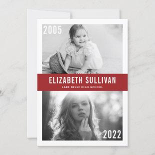 Red Now and Then Photo Collage Graduation Invitation