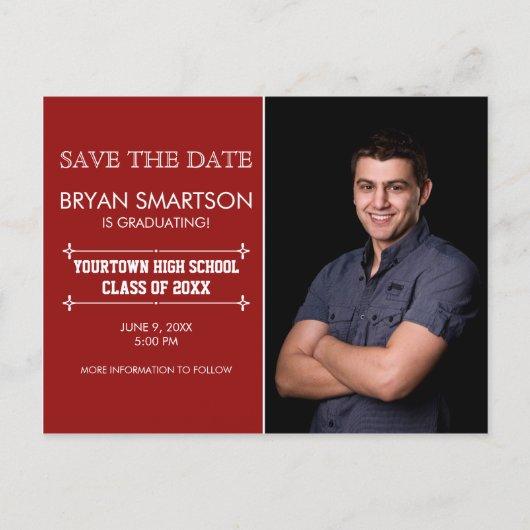 Red Personalized Photo Graduation Save the Date Postcard