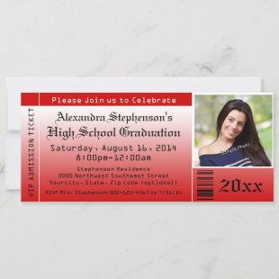 Red Photo Graduation Ticket Invitations