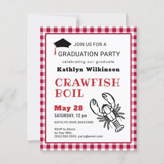 Red Plaid Crawfish Boil 3 Photo Graduation Party Invitation