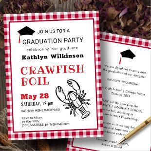Red Plaid Crawfish Boil BBQ Graduation Party Invitation