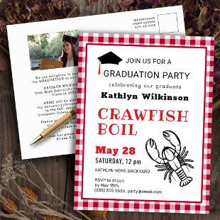 Red Plaid Photo Crawfish Boil GRAD Invitation  Postcard