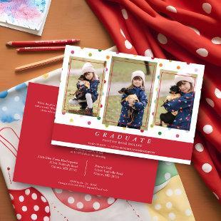 Red Polka Dots Funny Graduate 3 Photos Collage Invitation
