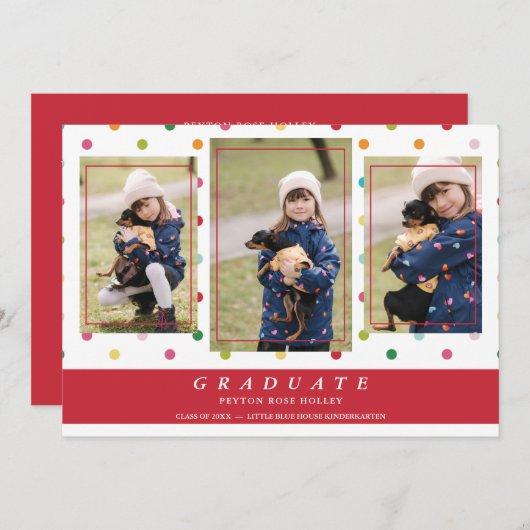 Red Polka Dots Funny Graduate 3 Photos Collage Invitation