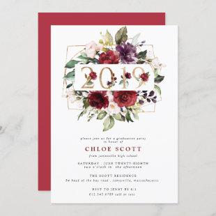 Red Purple Gold Floral 2019 Graduation Party Invitation
