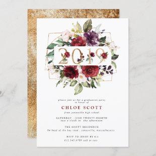 Red Purple Gold Floral 2019 Graduation Party Invitation