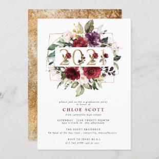 Red Purple Gold Floral 2021 Graduation Party Invitation