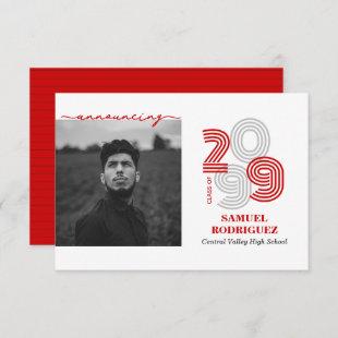 Red Retro Big Numbers Class of Photo Invitation