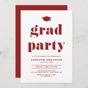 Red Retro Bold Typography Graduation Party Invitation