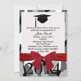 Red Ribbon And Gray Camo Graduation Invitation