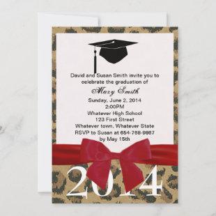 Red Ribbon And Leopard Graduation Invitation