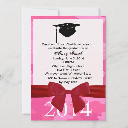 Red Ribbon And Pink Camouflage Graduation Invite