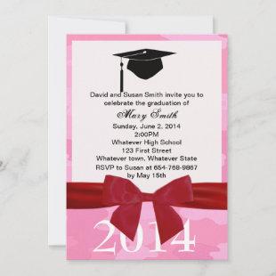 Red Ribbon And Pink Camouflage Graduation Invite