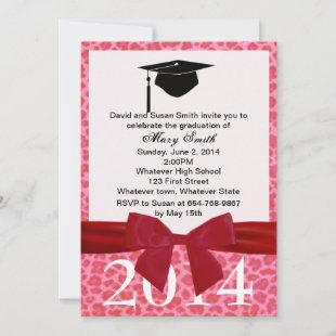 Red Ribbon And Pink Leopard Graduation Invitation