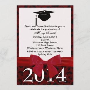 Red Ribbon And Red Leopard Graduation Invitation