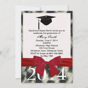 Red Ribbon And Snow Leopard Graduation Invitation
