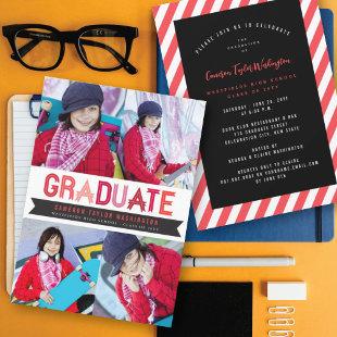 Red Ribbon Graduate Photo Graduation Party Invitation