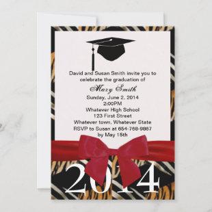 Red Ribbon Zebra And Tiger Graduation Invitation