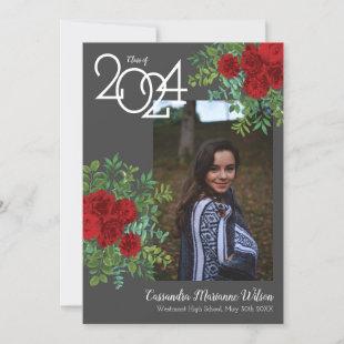 Red Rose Grey Photo Graduation Announcement
