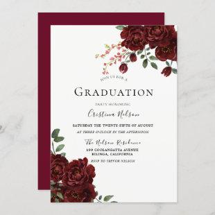 Red Rose Romantic Floral Graduation Party Invitation