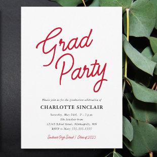 Red Script Simple Budget Grad Party Invitation