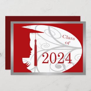 Red & Silver Silhouette 2024 Graduation Party Invitation