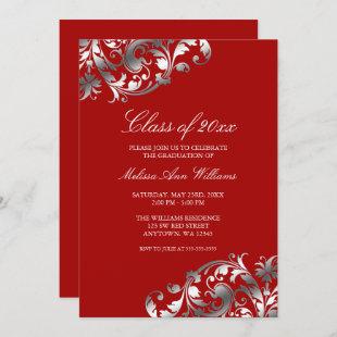 Red Silver Swirl Graduation Party Announcement