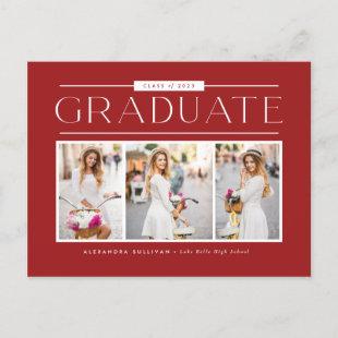 Red Simple Typography Photo Collage Graduation Postcard