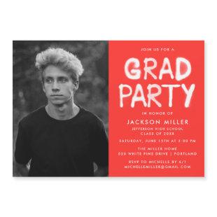 Red Spray Paint Photo Graduation Party Magnetic Invitation