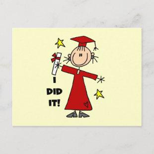 Red Stick Figure Girl Graduate Announcement Postcard