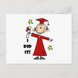 Red Stick Figure Girl Graduate Announcement Postcard