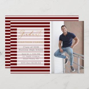 Red Stripe Add Your Own Photo Graduation Announcement