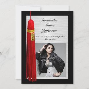 Red Tassel with Photo Graduation Party Invitation