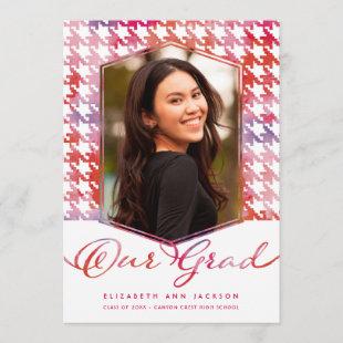 Red Wash Watercolor Houndstooth Photo Graduation Announcement
