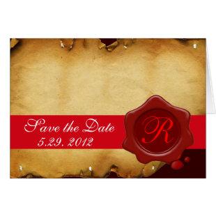 RED WAX SEAL MONOGRAM, BROWN PARCHMENT