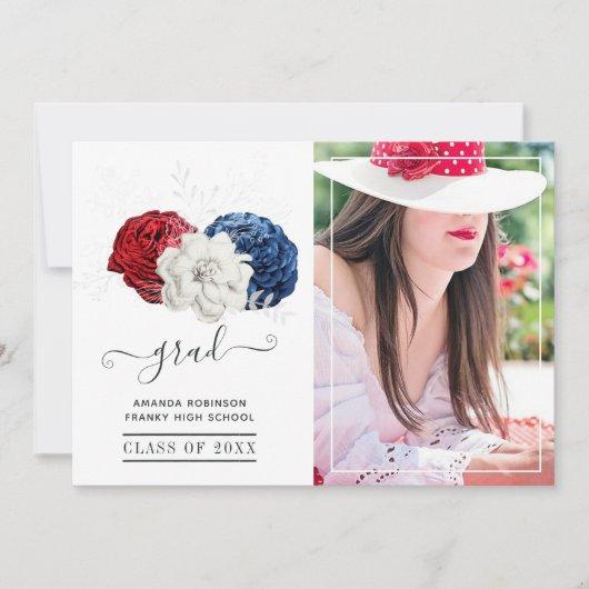 Red, White and Blue Floral Graduation Photo Announcement