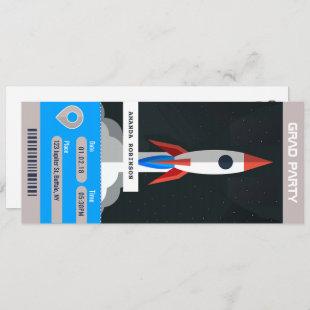 Red, White and Blue Grad Space Party Travel Ticket Invitation