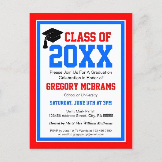 Red White and Blue Graduation Party Invitation Postcard