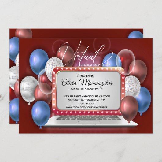 Red White and Blue Laptop Virtual Graduation Party Invitation