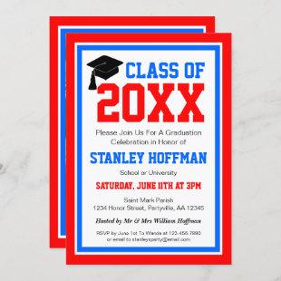 Red White and Blue Photo Graduation Party Invitation
