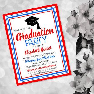 Red White and Blue School Colors Grad Party Invitation Postcard