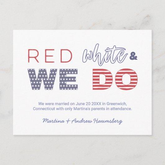 Red White And We Do We Got Married We Eloped Announcement Postcard
