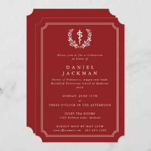 Red/White Asclepius Medical School Graduation Invitation