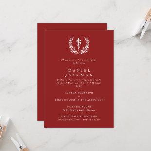 Red/White Asclepius Medical School Graduation Invitation