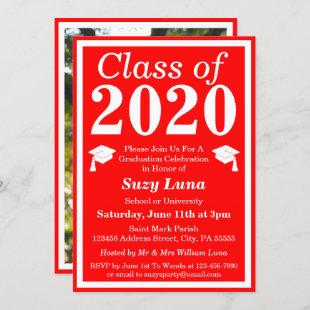 Red White Class of 2020 Graduation Photo Invitation