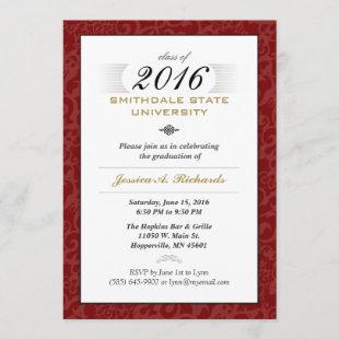 Red White & Gold (for her) Elegant Grad Invite