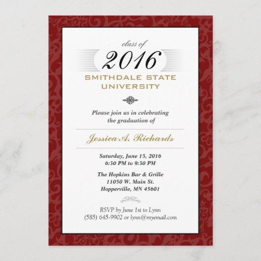 Red White & Gold (for her) Elegant Grad Invite