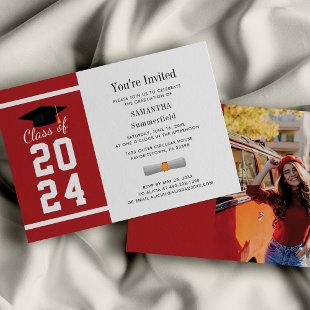 Red White Grad Photo Graduation 2024 Invitation
